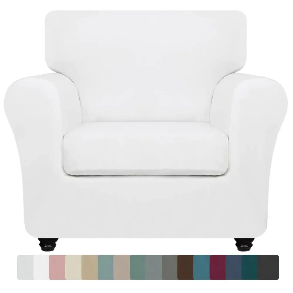 Luxury Chair Slipcovers with Arms 2 Piece Stretch Chair Cover (White, 30